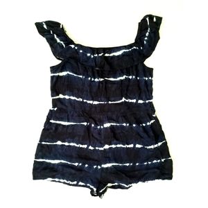 Xhilaration dark navy tie dye ruffle bardot romper XL